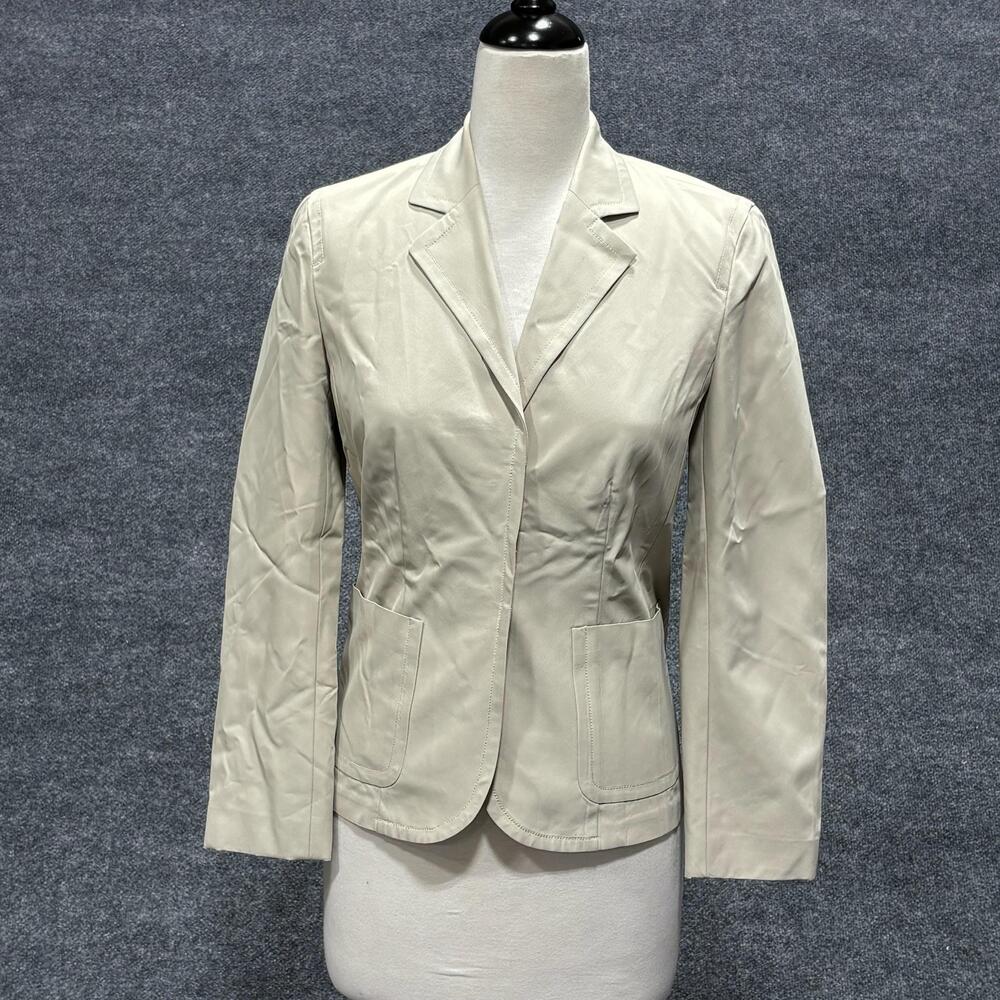 Tommy Hilfiger Blazer Womens 2 Beige Tailored Jacket Patch Pockets Office